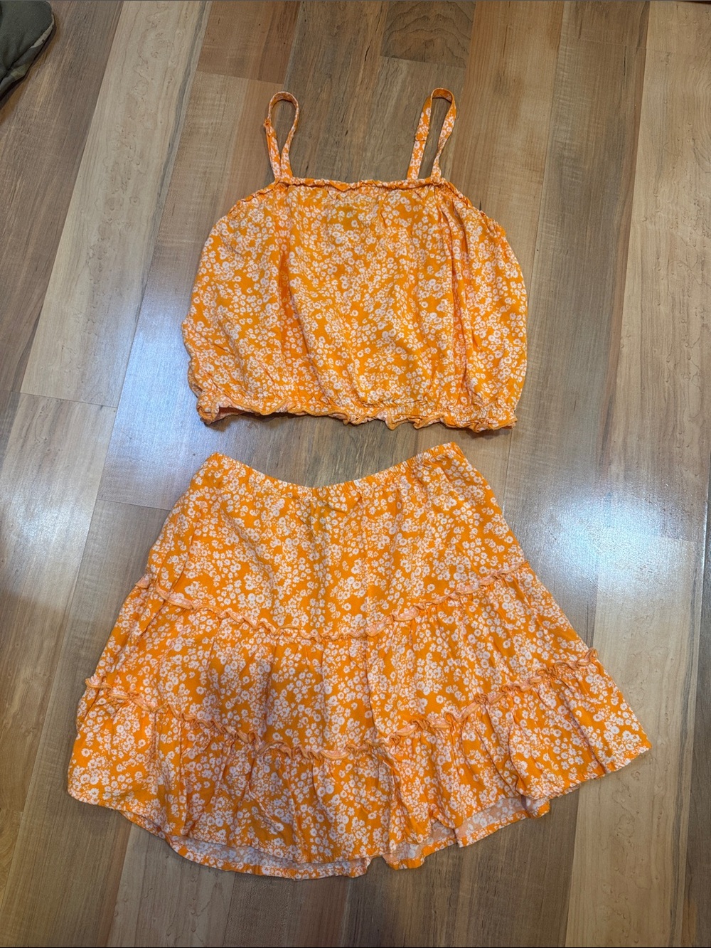 art class Orange Floral cropped tank and skirt set